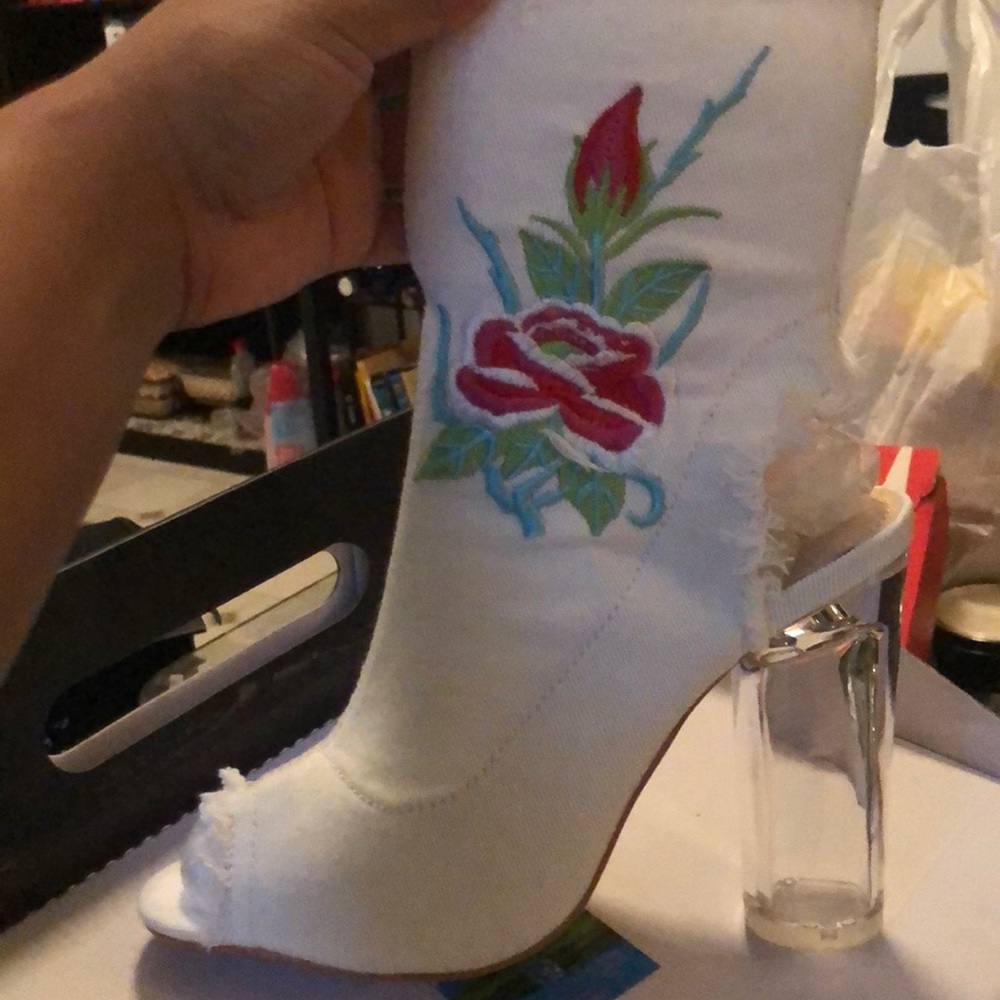 White Denim Heel Bootie